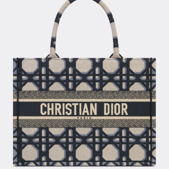 Christian Dior Book Tote Oblique Canvas Medium Blue Macrocannage Embroidered Bag - Picture 4 of 9